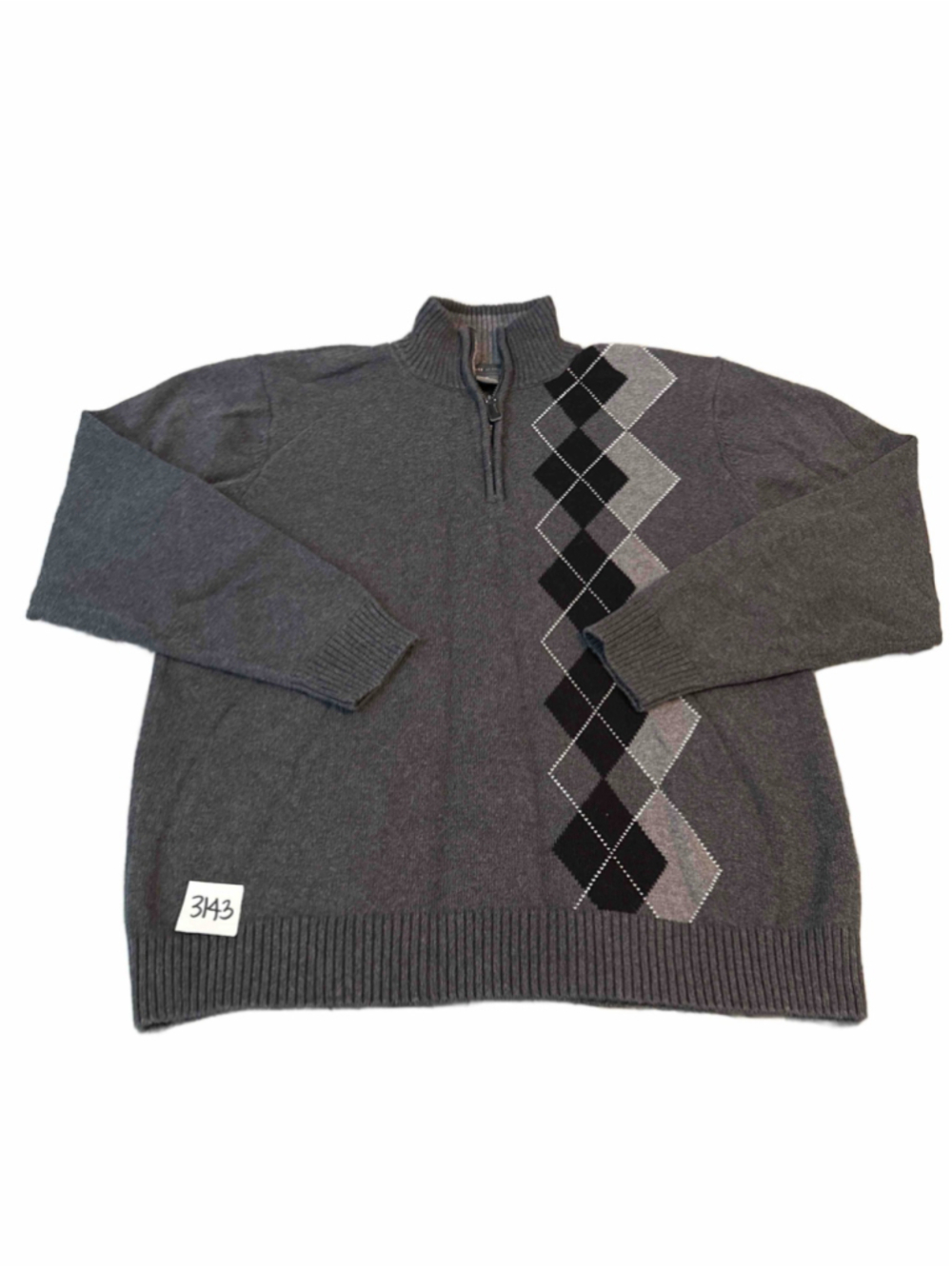 Men's Tricots St. Raphael Zip Up Sweater XL Grey Black Argyle